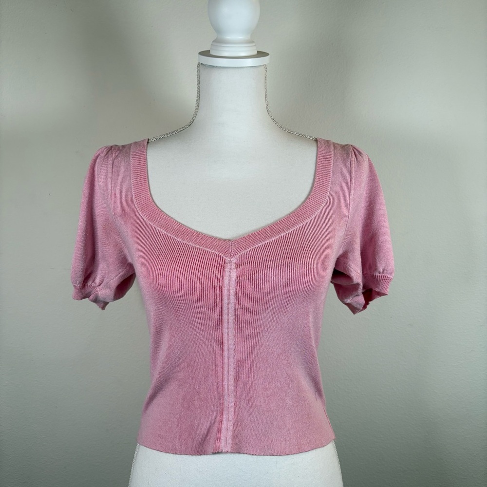 pink puff sleeve knit top luna ny